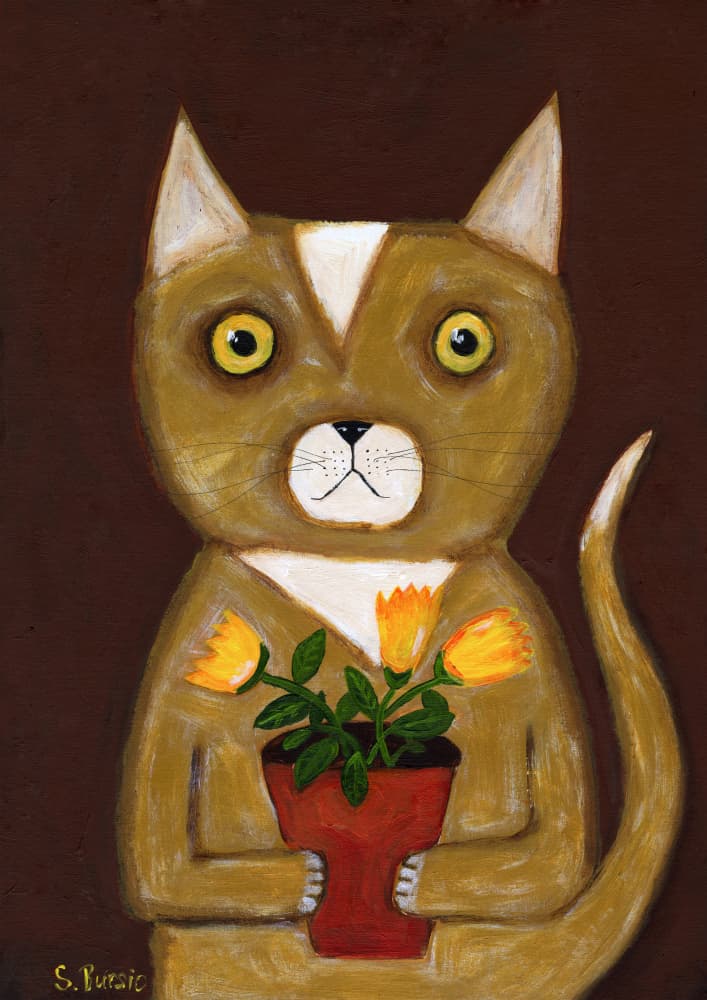 Gentle Cat with Plant by Sharyn Bursic — canvas wall art