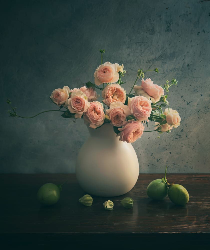 Pink Roses Still Life by Judy Tseng — canvas wall art