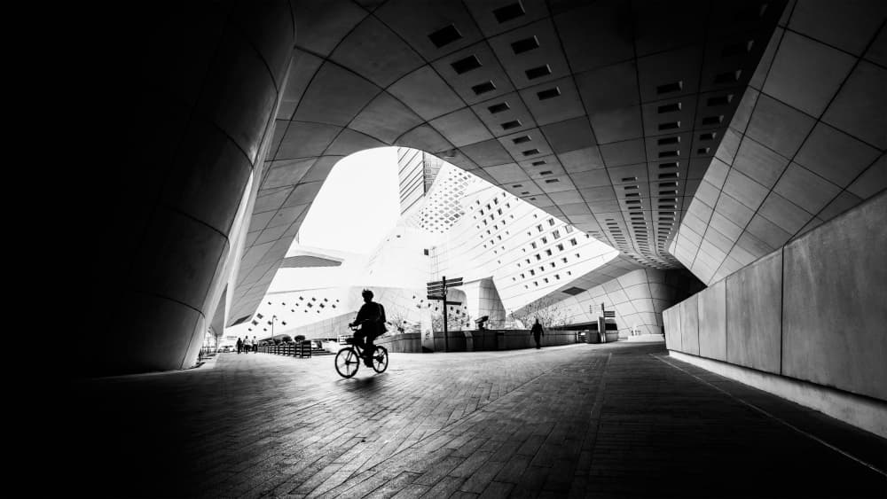 Geometric City Cyclist by Grace Guo APA — canvas wall art