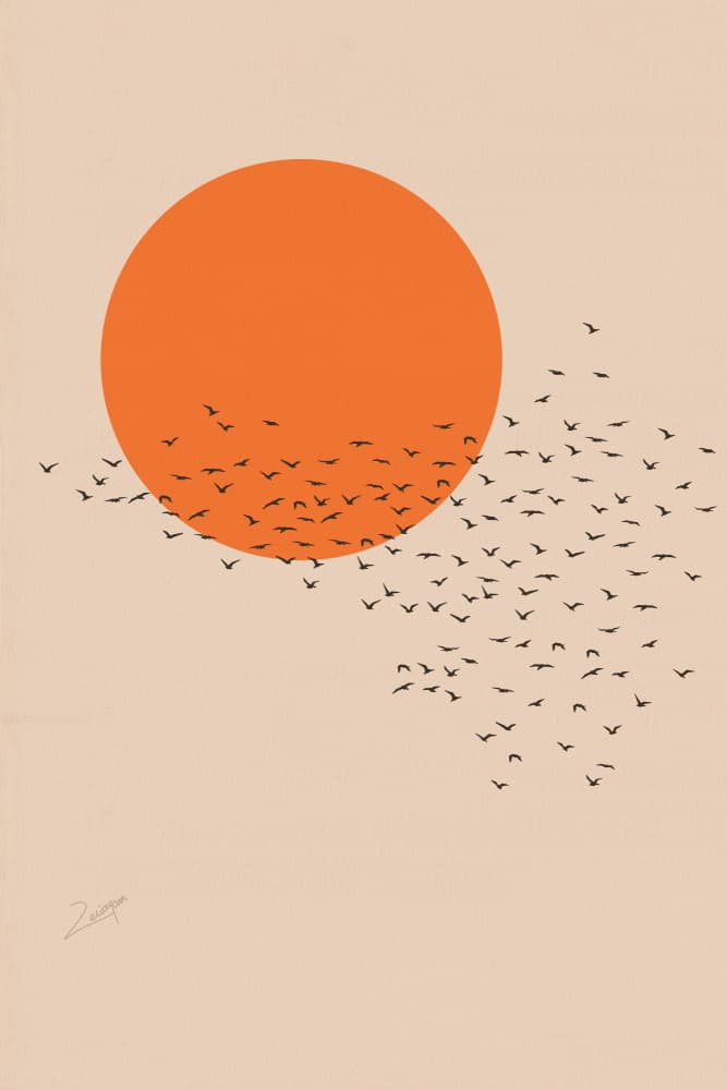 Orange Sun Birds by zarish chaudhry — canvas wall art