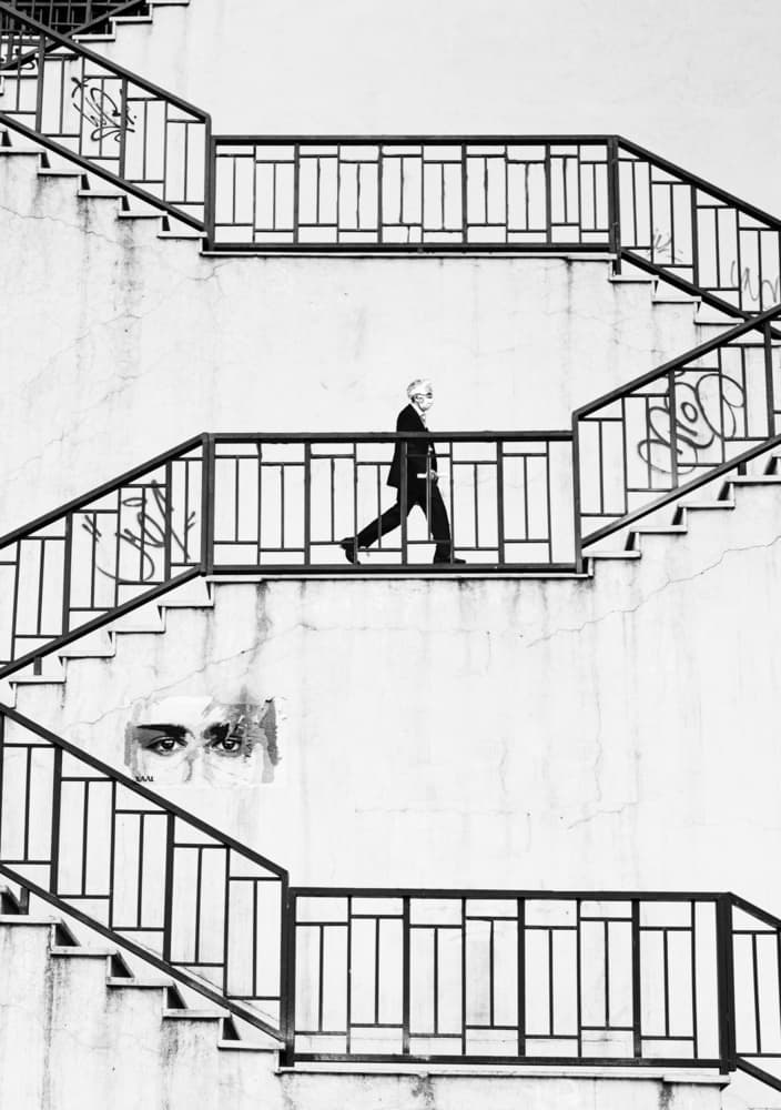 Man on Urban Stairs by Hamid Mohammad Hossein Zadeh Hashemi — canvas wall art