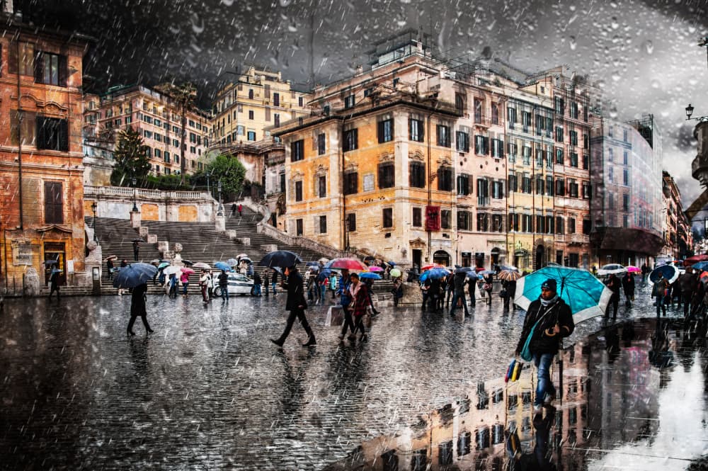 Spanish Steps Rainy Day by Nicodemo Quaglia — canvas wall art