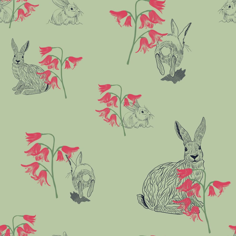 Whimsical Rabbits Bloom by Charlotte Trudgett — canvas wall art