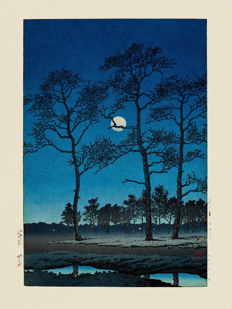 Winter Moon At Toyamagahara (1931) by Kawase Hasui — canvas wall art