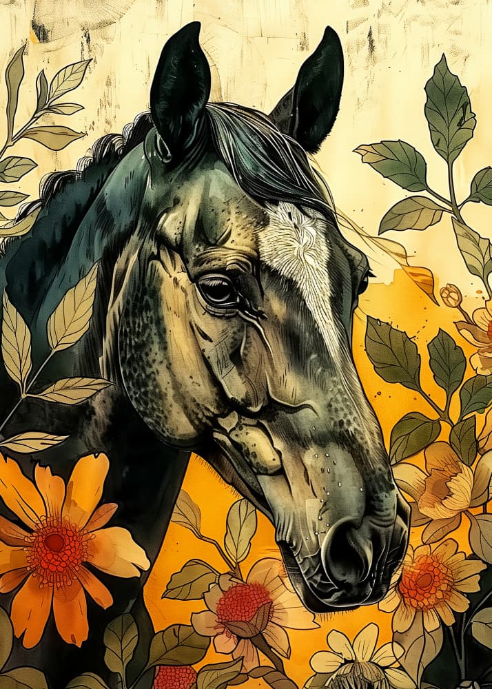 Elegant Floral Horse by Justyna Jaszke — canvas wall art