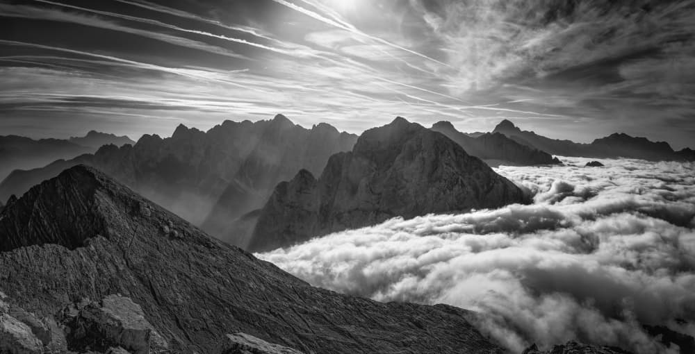 Dramatic Mountains Above Clouds by Bor — canvas wall art