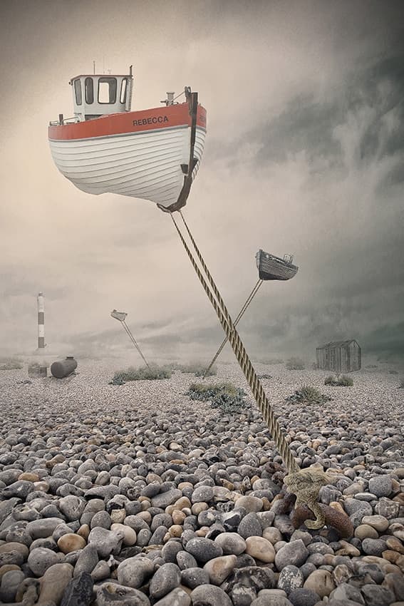Surreal Coastal Boats by Baden Bowen — canvas wall art