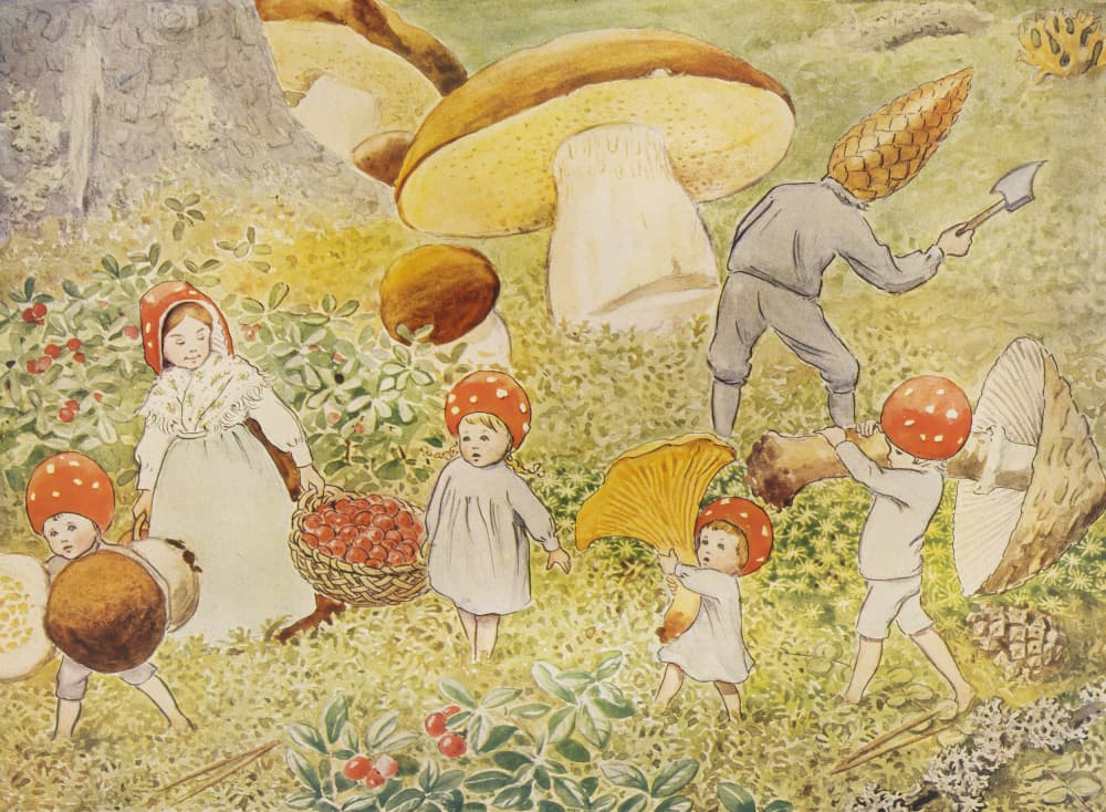 Tomtebobarnen Mushroom Kids by Elsa Beskow — canvas wall art
