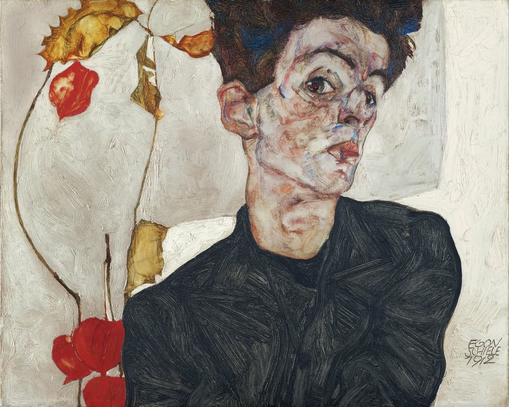 Egon Schiele's Self Portrait With Physalis 1912 by EGON SCHIELE — canvas wall art