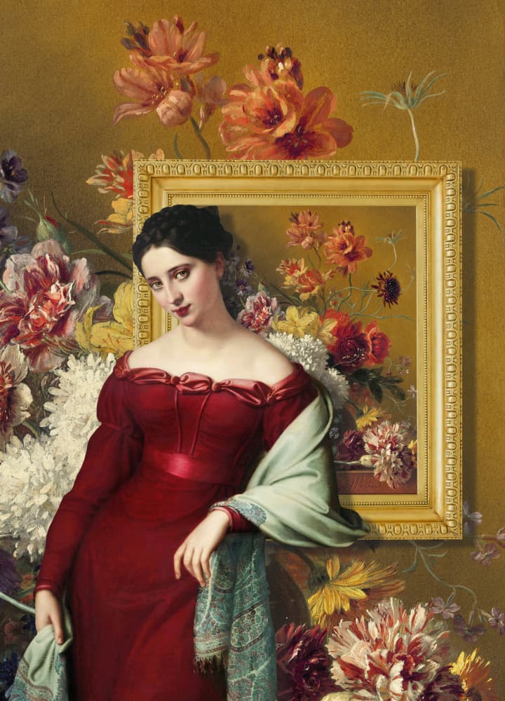 Elegant Woman Floral Portrait