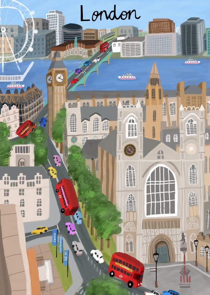Vibrant London Landmarks by Carla Daly — canvas wall art