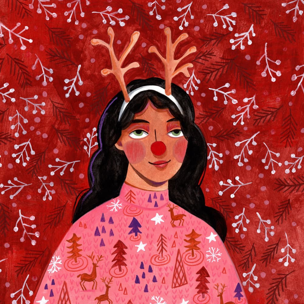 Modern abstract Christmas portrait woman by Caroline Bonne Müller — canvas wall art