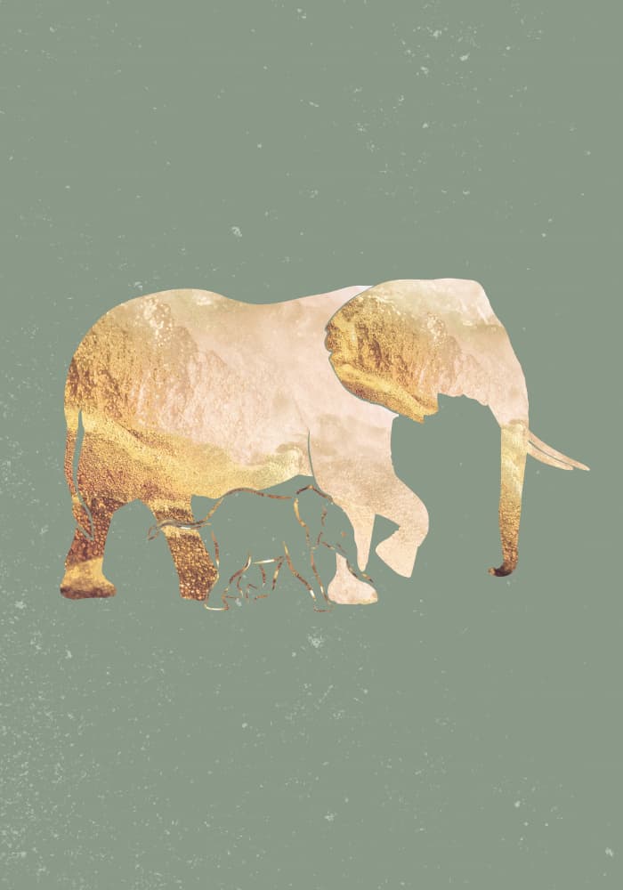 Golden Elephant Journey by Sarah Manovski — canvas wall art