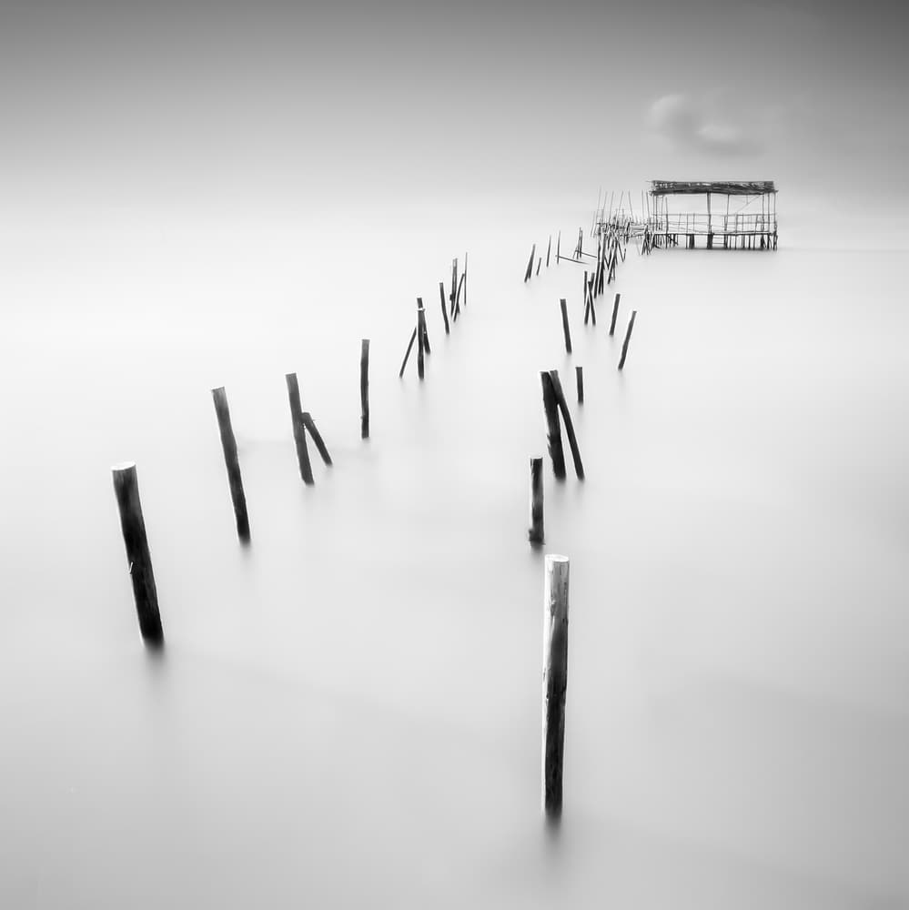 Misty Pier to Shack by Iñigo Barandiaran — canvas wall art