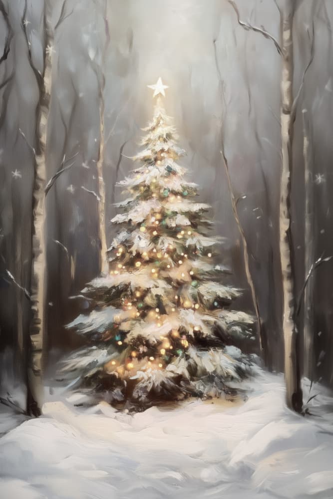Snowy Christmas Tree by Melloi Art Prints — canvas wall art