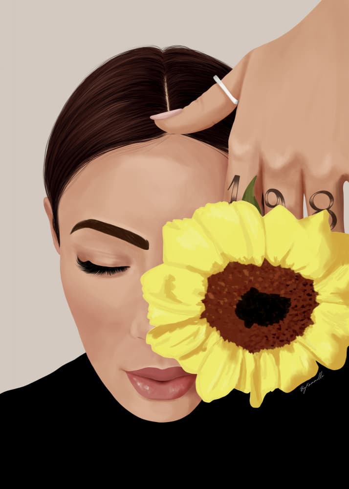 Serene Sunflower Portrait by ByKammille — canvas wall art