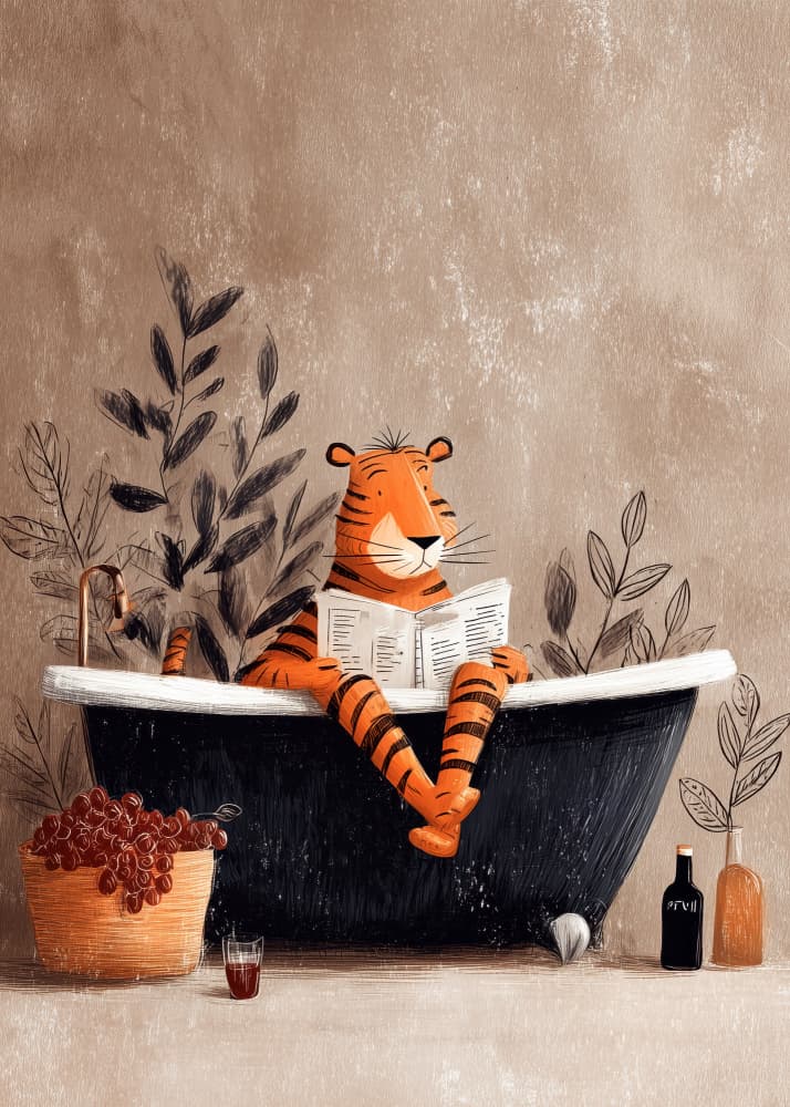 Relaxing Tiger Bath by Justyna Jaszke — canvas wall art