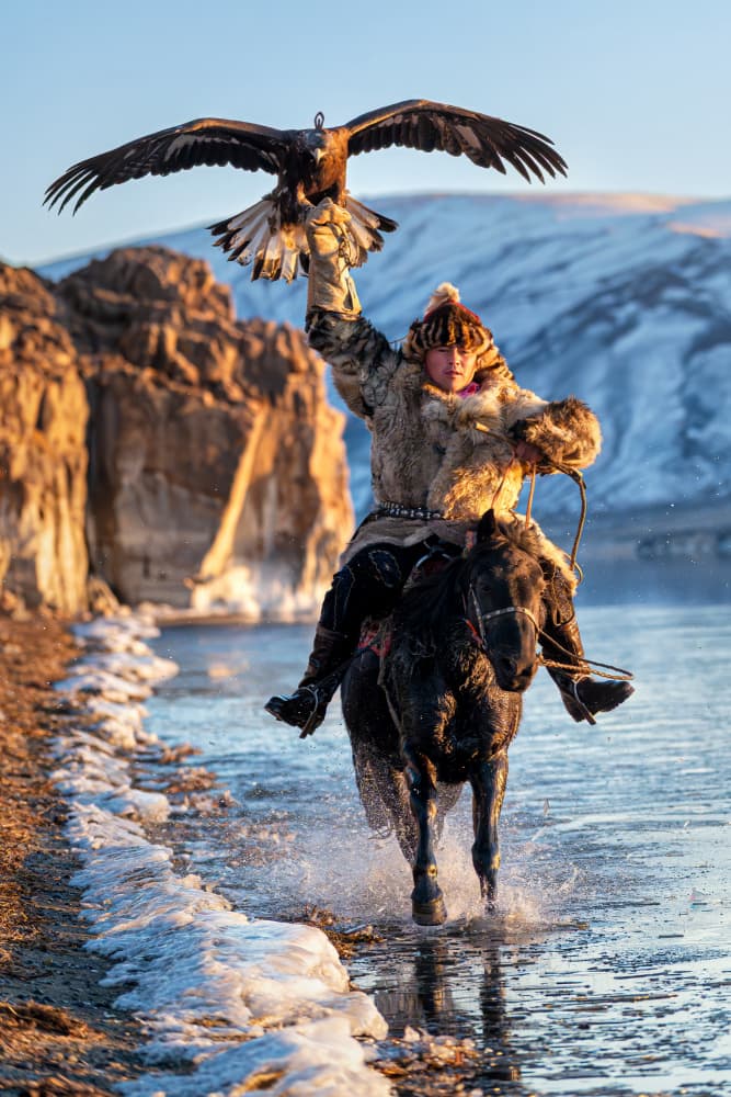 Eagle Hunter Winter Ride by Carlos Cremades Pérez — canvas wall art