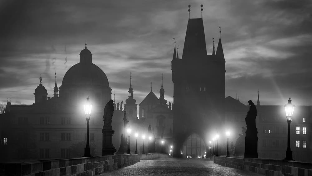 Charles Bridge Misty Night by Marcel Rebro — canvas wall art