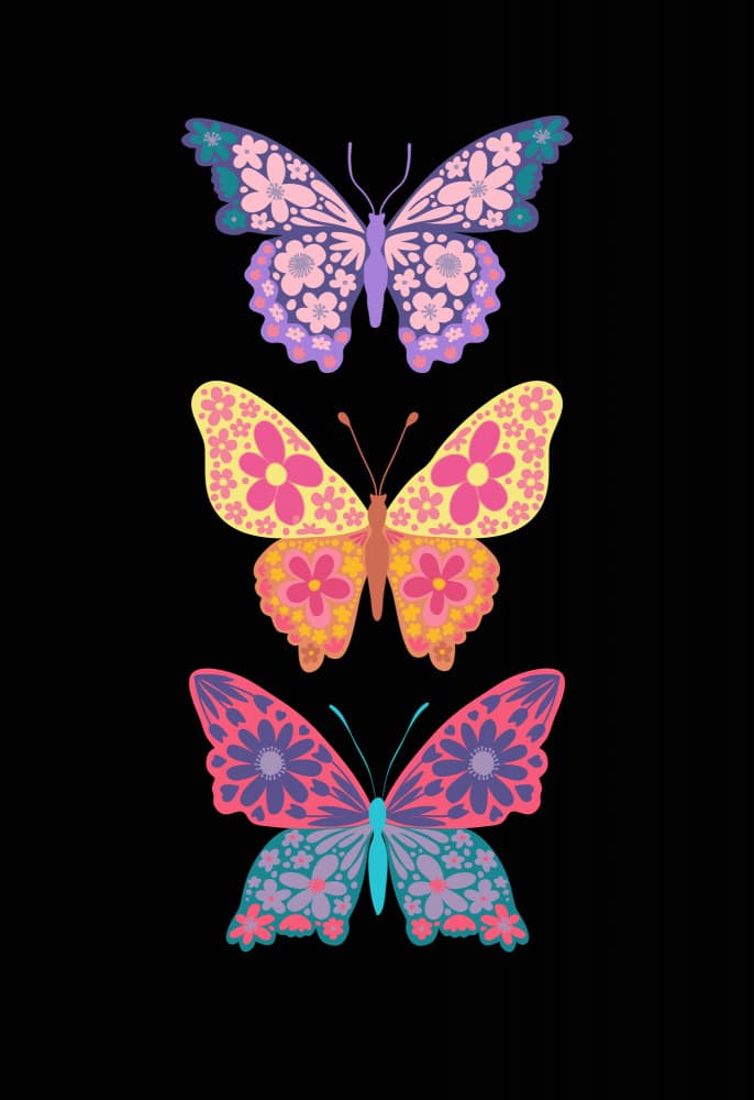 Colorful Floral Butterflies by Rosana Laiz Blursbyai — canvas wall art