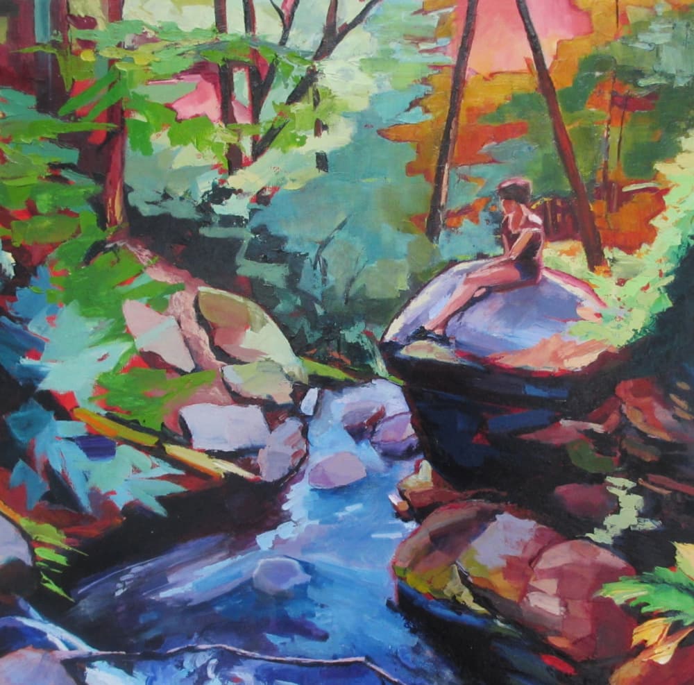 Contemplative Forest Stream by Maxine Shore — canvas wall art