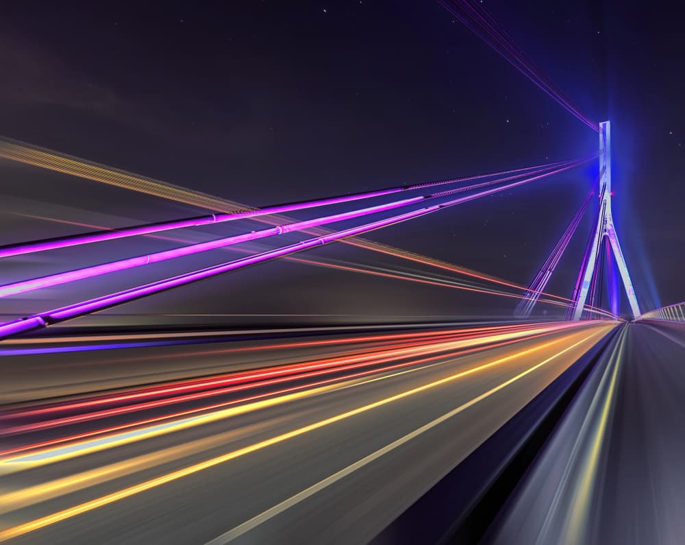 Dynamic Urban Night Bridge by Erhard Batzdorf — canvas wall art