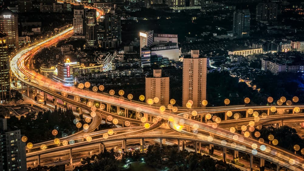 Urban Light Trails by James Zhen Yu — canvas wall art