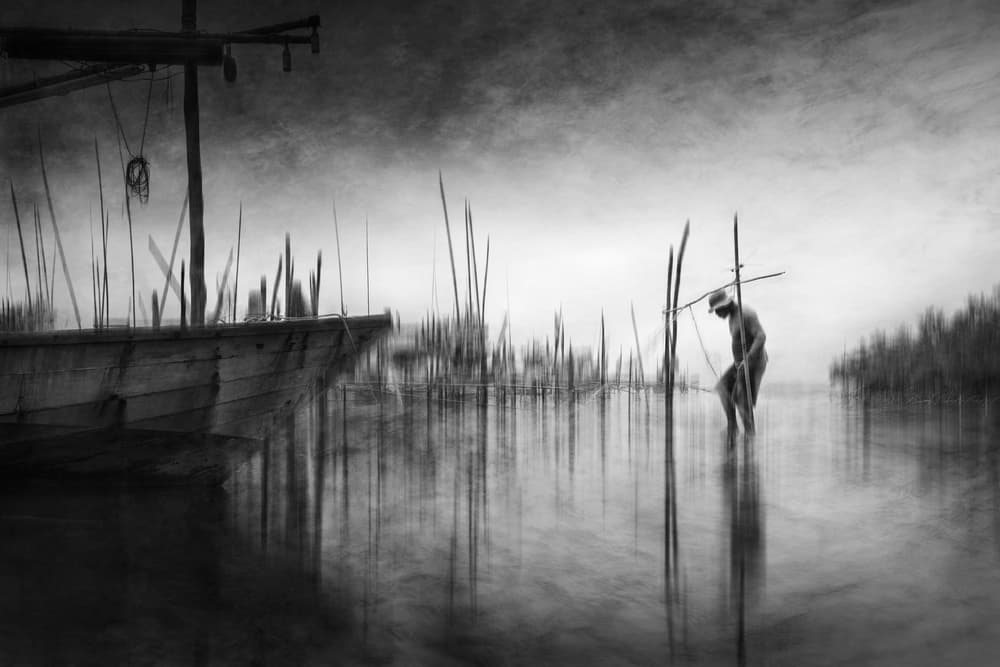 Misty Lake Fisherman by Ekkachai Khemkum — canvas wall art