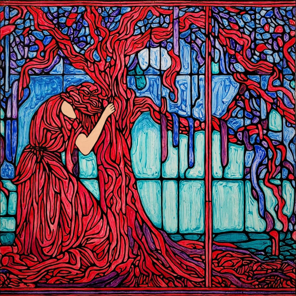 Sorrowful Woman Red Tree by Vivian Kim — canvas wall art
