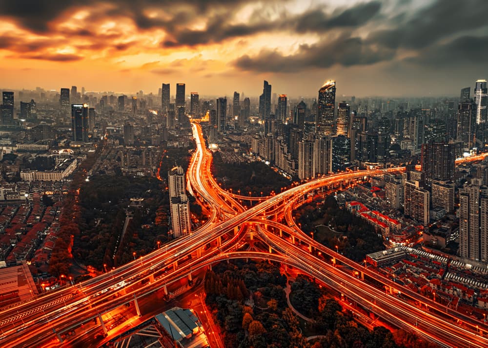Vibrant City Sunset by Prasad Ambati — canvas wall art