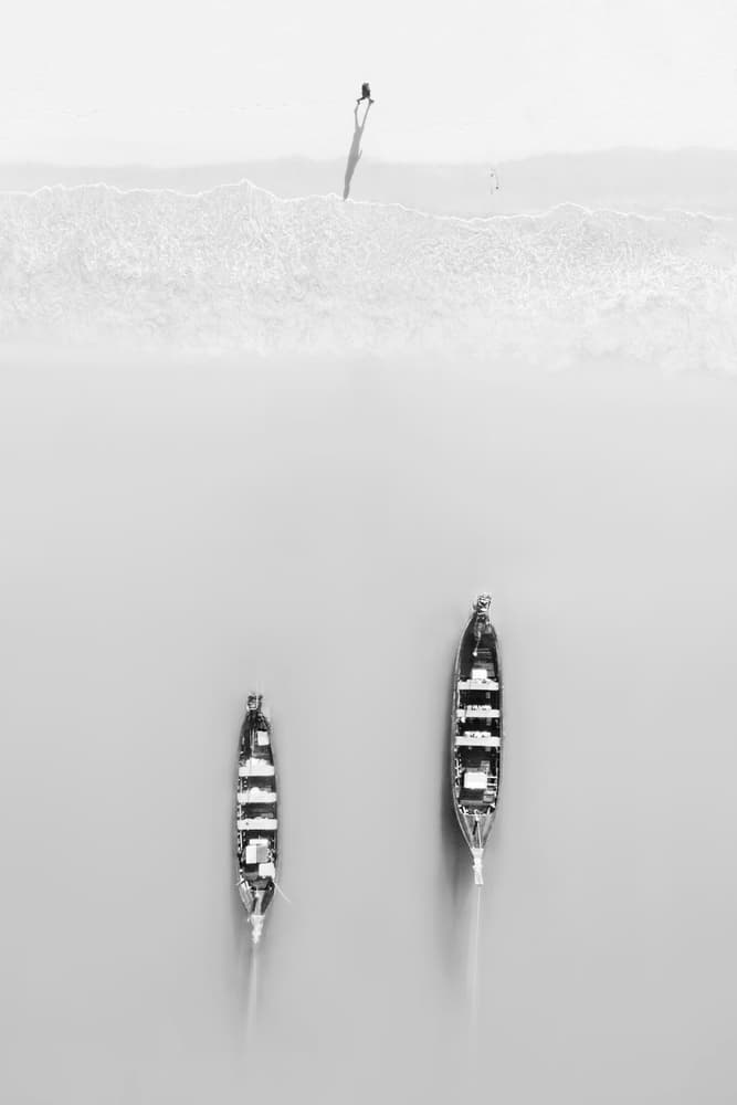 Aerial Beach Boats by Zhou Chengzhou — canvas wall art