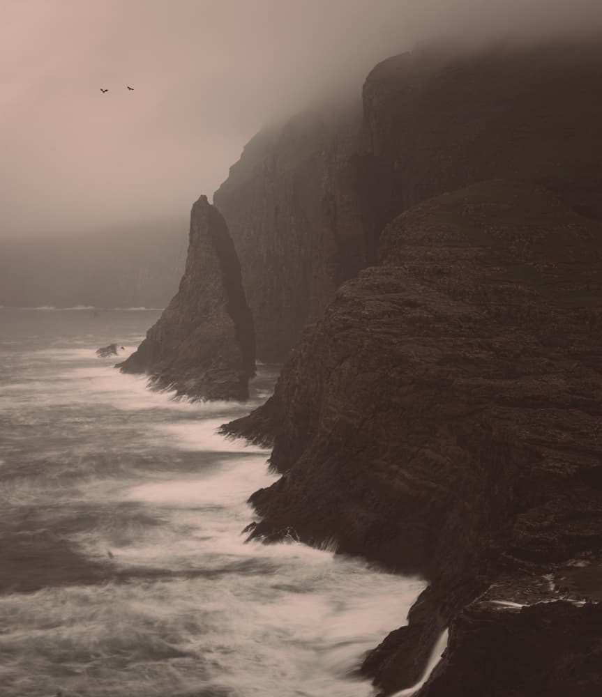 Misty Coastal Cliffs by John-Mei Zhong — canvas wall art