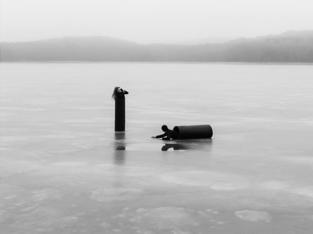 Misty Lake Figures by Leszek Paradowski — canvas wall art