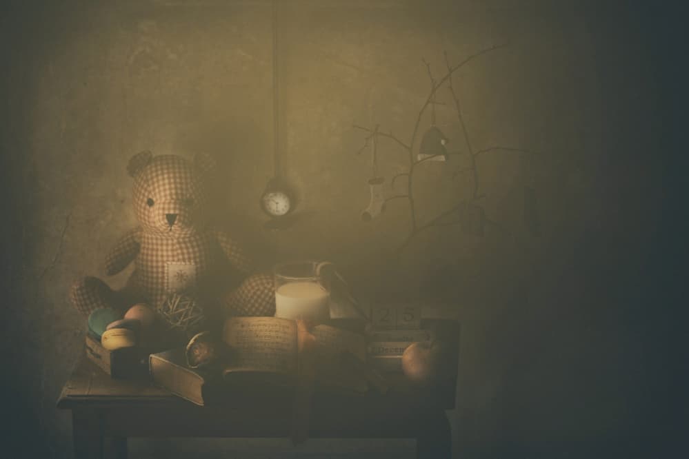 Nostalgic Teddy Bear Still Life by Delphine Devos — canvas wall art