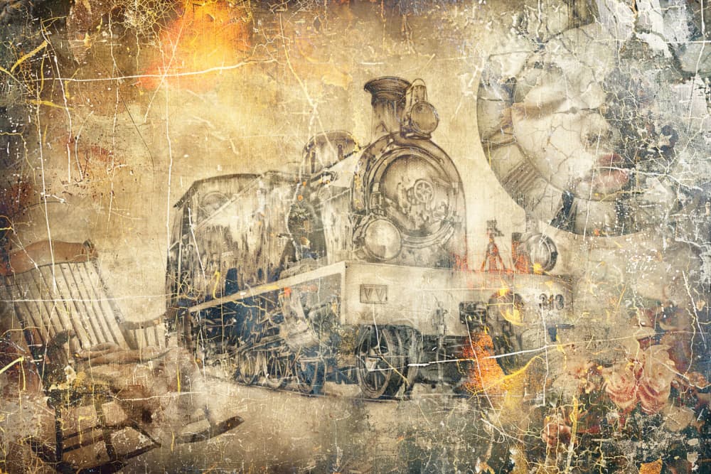 Locomotive Vintage Art Illustration Wallart 14 by Rafal Kulik — canvas wall art