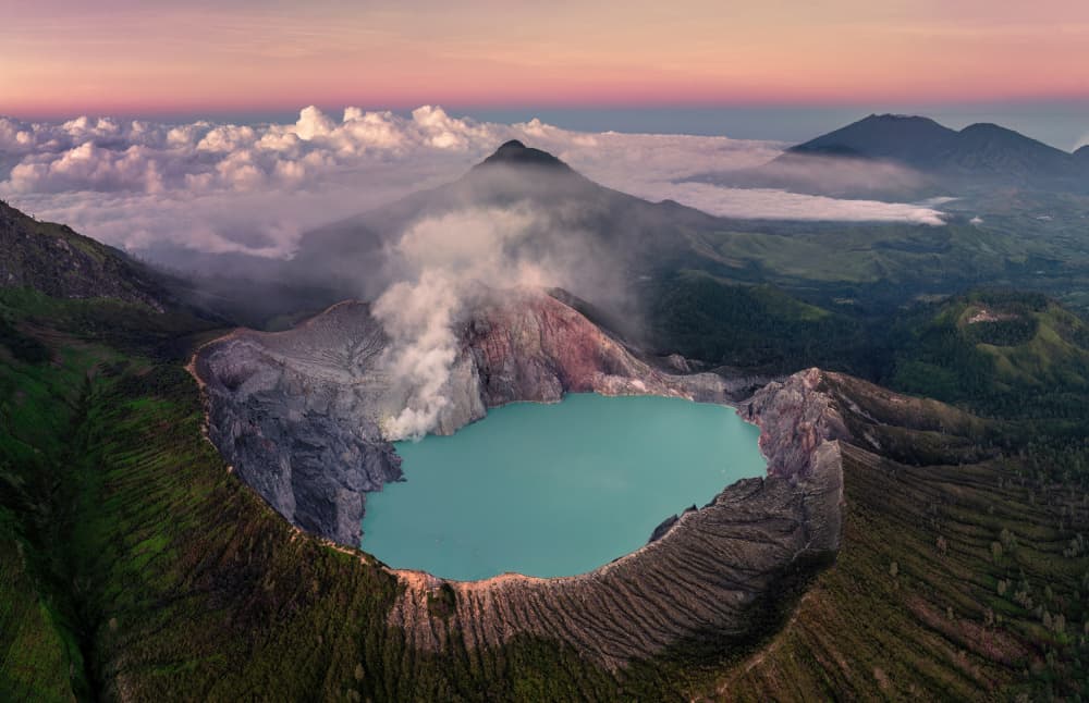Dramatic Volcano Lake Sunrise by Jie Jin — canvas wall art