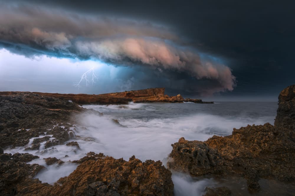 Wild Ocean Lightning Strike by joanaduenas — canvas wall art