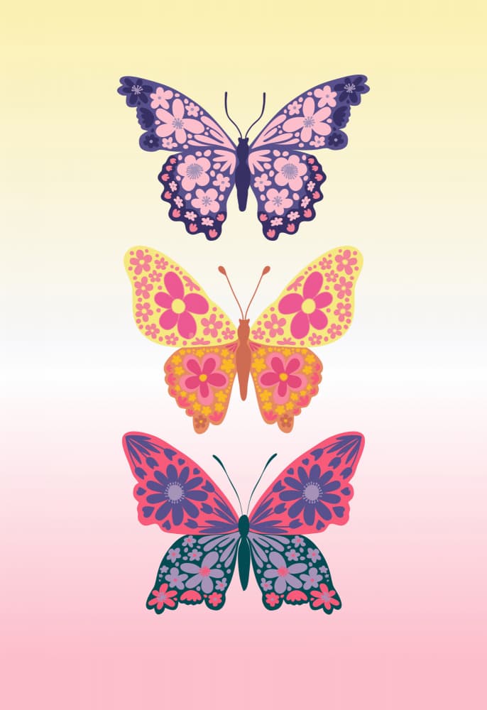 Colorful Floral Butterflies by Rosana Laiz Blursbyai — canvas wall art