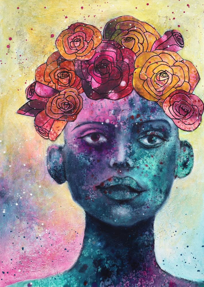 Colorful Floral Portrait by Ania Witwitzka — canvas wall art