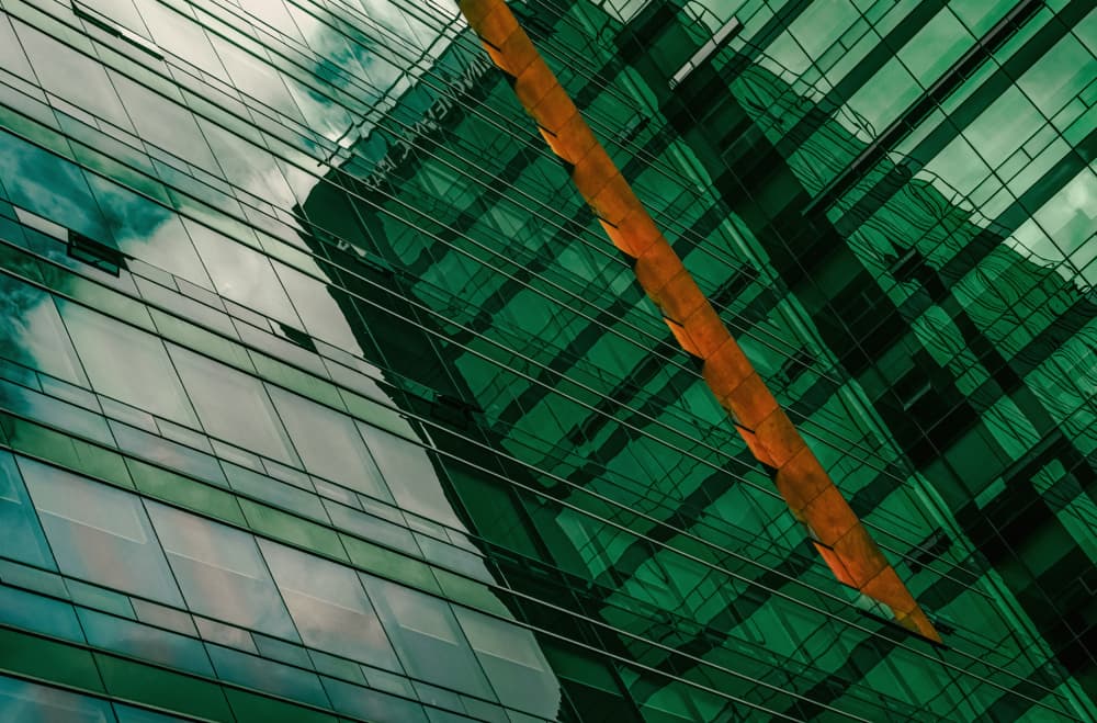 Vibrant Green Glass Facade by Rodrigo Marin — canvas wall art