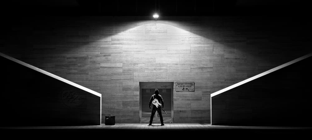 Street Musician Spotlight by Nándor László — canvas wall art