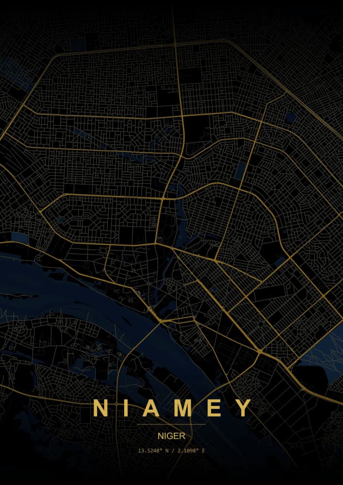 Golden Niamey Night Map by HUGO — canvas wall art