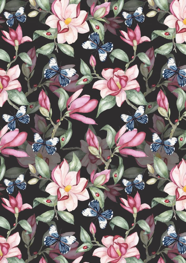 Pink Magnolias and Butterflies by Linda Sitniece — canvas wall art