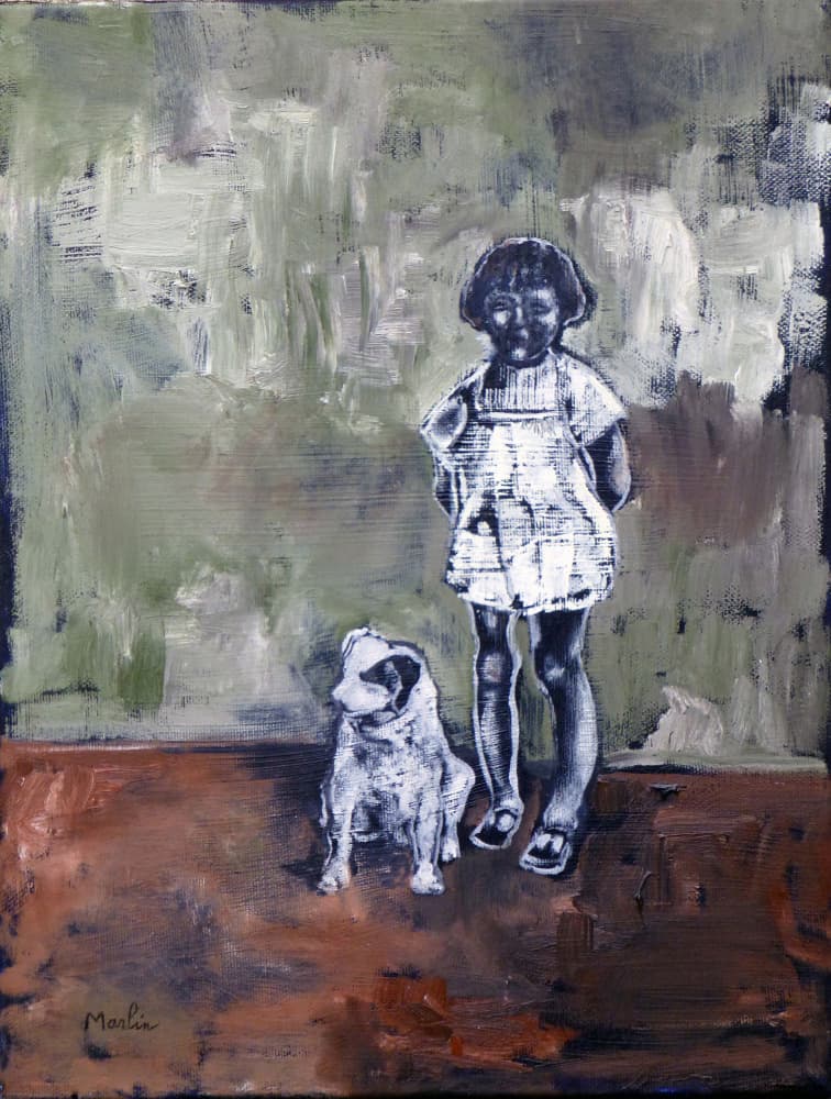 Moody Girl and Dog by Pascal Marlin — canvas wall art