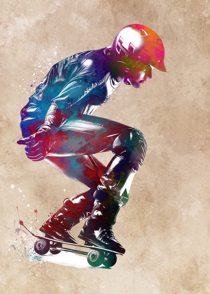 Vibrant Skateboard Action by Justyna Jaszke — canvas wall art