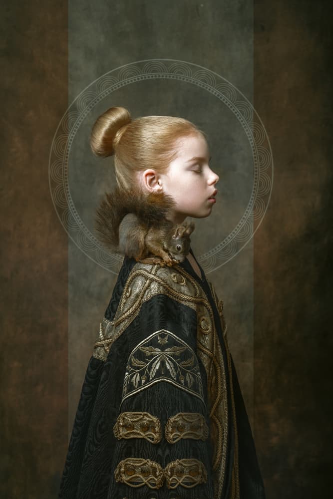 Regal Child and Squirrel by Markéta Leupoldová — canvas wall art