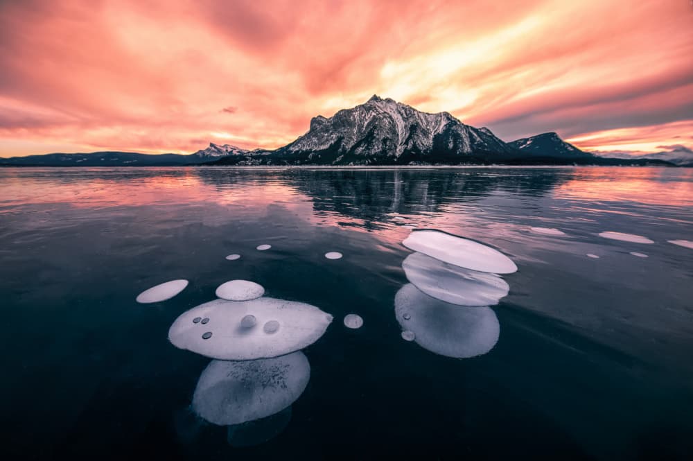 Frozen Lake Pink Sunset by Yimei Sun — canvas wall art