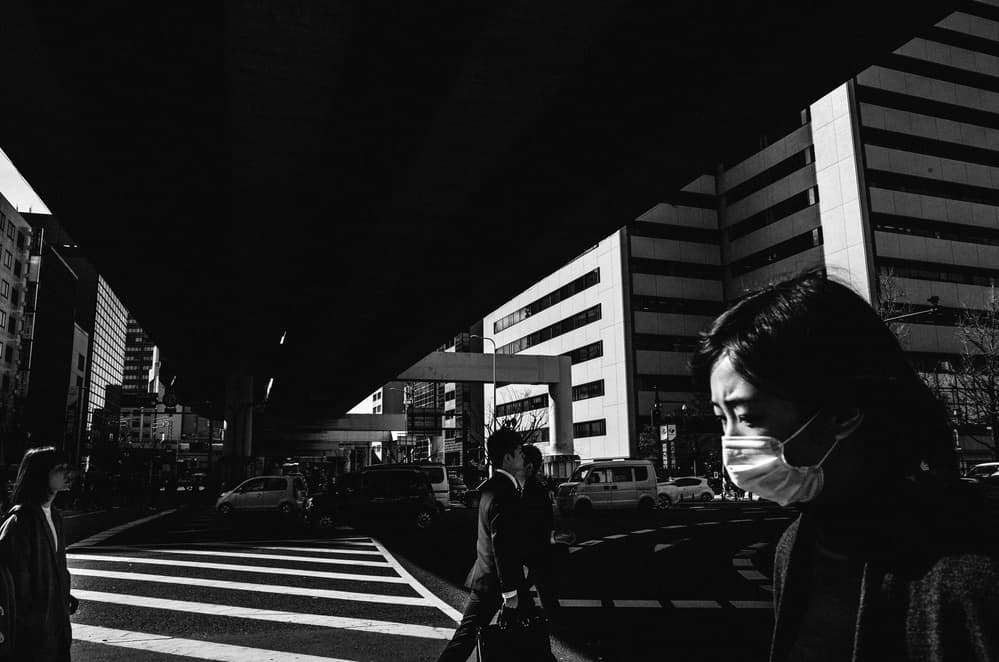 Masked Woman City Street by Takaaki Ishikura — canvas wall art