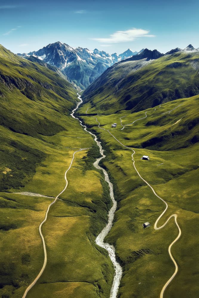 Winding Mountain Valley by X-FlyingKN — canvas wall art