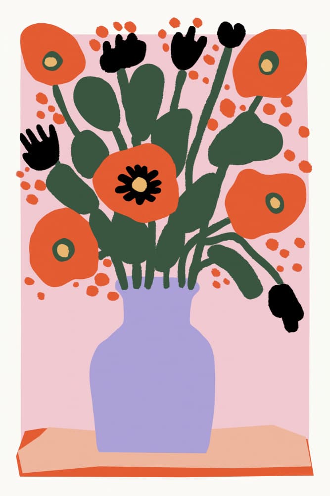 Poppy In Purple Vase by Treechild — canvas wall art